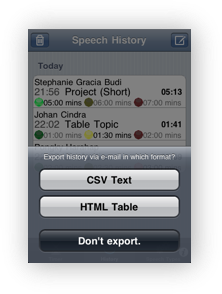 Speech History Export - New Speech timing log export - Speech Timer for Toastmasters