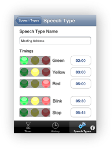 Speech Type Edit Enter speech time marks for Green, Yellow, Red timings - Speech Timer for Toastmasters