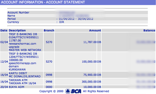 BCA Account Statement