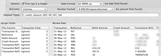 MoneyWell CSV Import Dialog