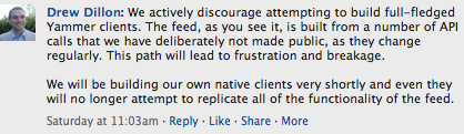 Drew Dillon - Yammer discouraging 3rd party clients