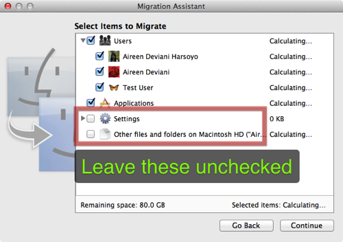 Migration Assistant Uncheck Others