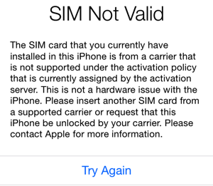IPhone SIM Not Valid error